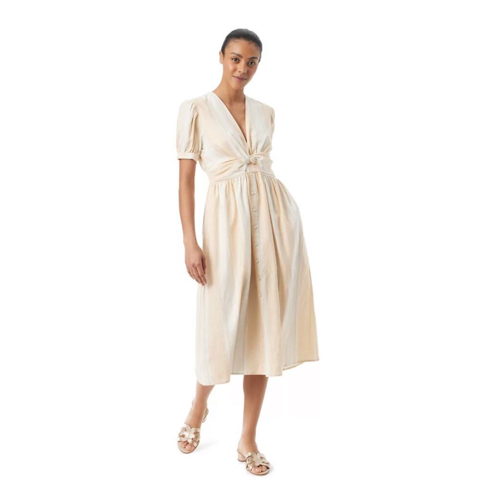 Sam Edelman Floral Midi Dress Size L Boho Chic Linen Blend Flowy Summer Vacation